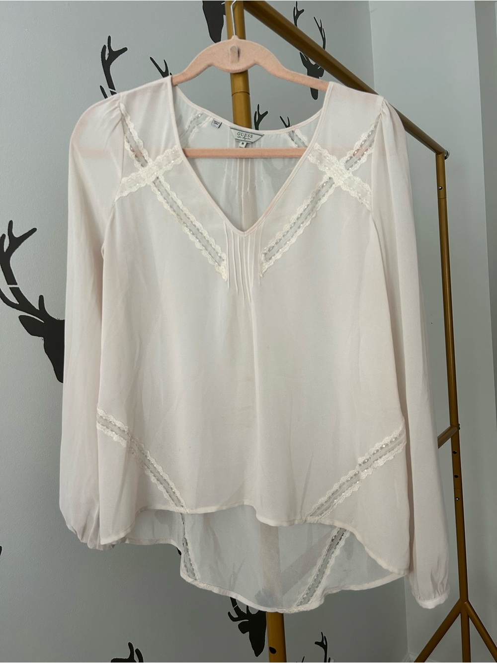Guess cream  Lace-Trim V-Neck Blouse